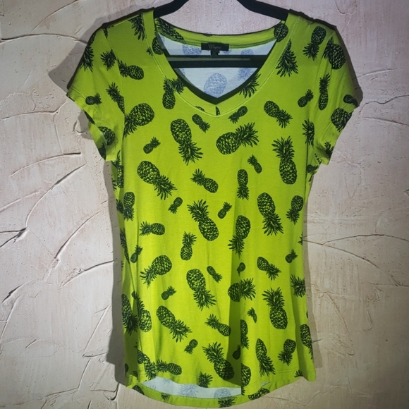 Cupio Green Pineapple Top Short Sleeve Blouse M - Picture 1 of 7